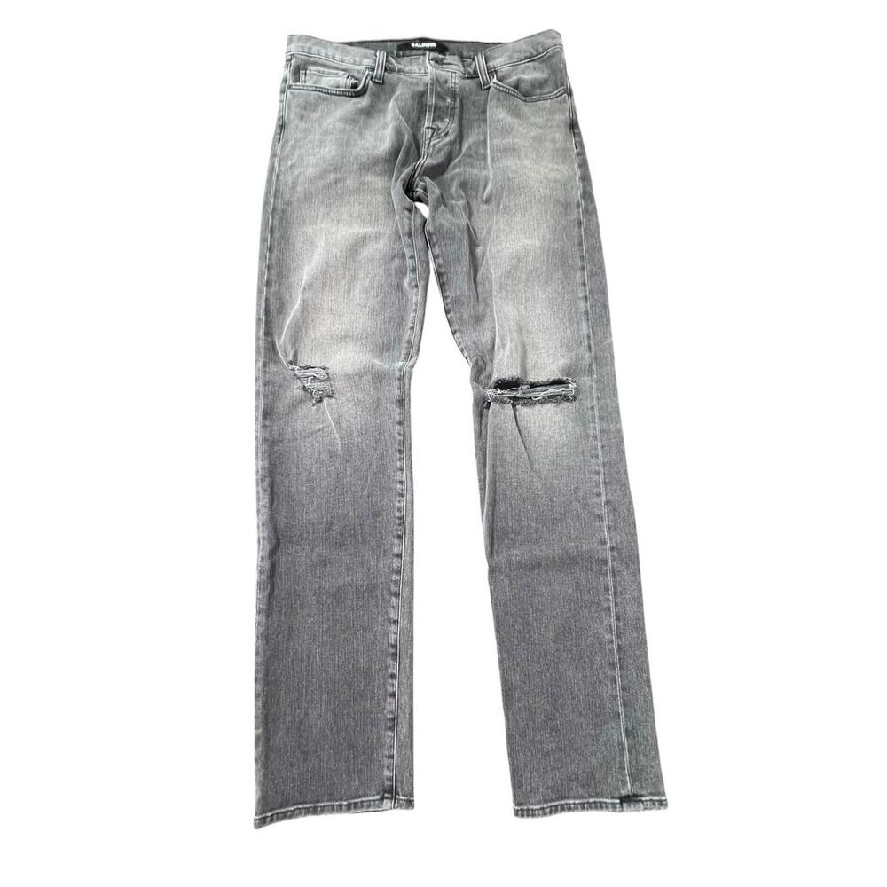 Baldwin The 76 Skinny Jeans Mens 31x32 Black Gray Distressed Made USA Denim